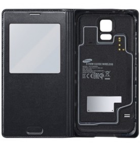 Husa S-View Cover Samsung Galaxy S5, incarcare wireless, Black